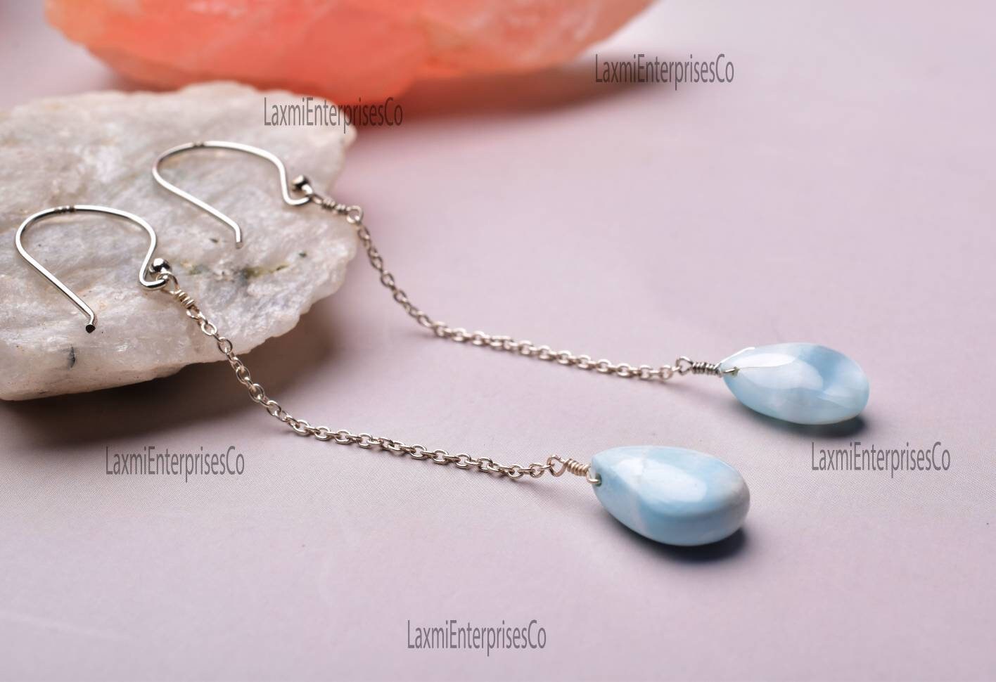 Natural Designer Larimar Earring In 925 Sterling Silver, Artisan Earrings, Silver Jewelry, Dainty Earring, Wire Wrap, Handmade, Gift For Her