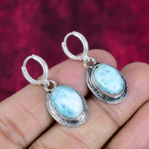 Natural Larimar Earring 925 Sterling Silver Earring Beautiful Larimar Gemstone Earring Handmade Latest Design Jewelry Earring Gift For Her Natural Larimar Earring 925 Sterling Silver Earring Beautiful Larimar Gemstone Earring Handmade Latest Design Jewelry Earring Gift For Her