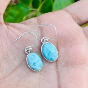 Natural Larimar Earrings, Solid 925 Sterling Silver, Handmade Earrings, Earlobe Jewelry Natural Larimar Earrings, Solid 925 Sterling Silver, Handmade Earrings, Earlobe Jewelry
