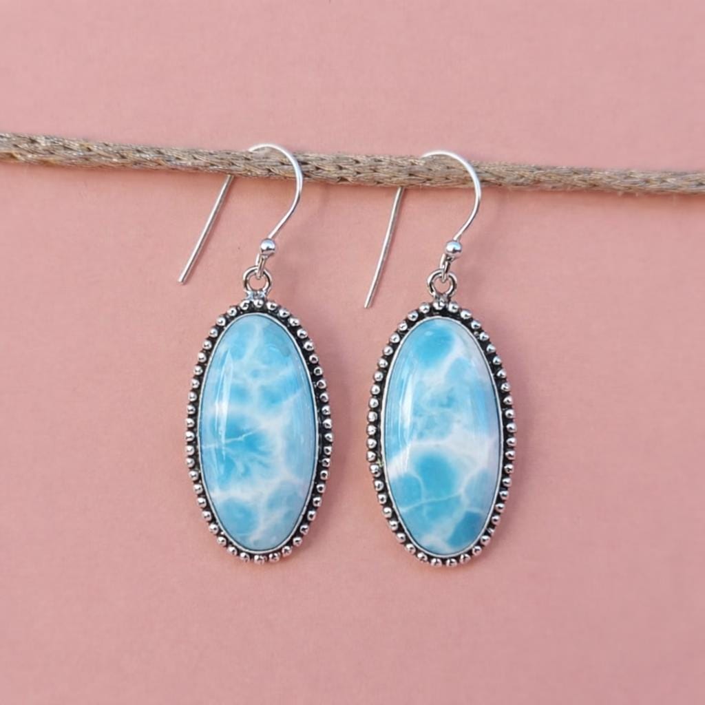 Natural Larimar Sterling Silver Earrings: Blue Gemstone Jewelry