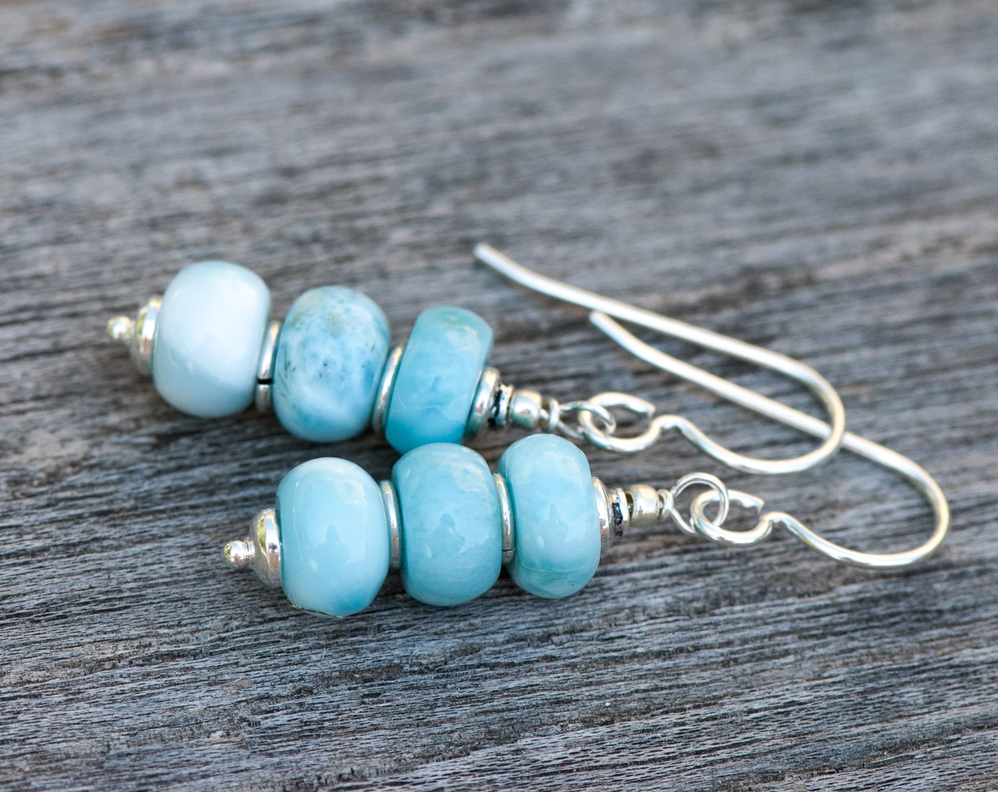 Pale Blue Larimar Earrings, Petite Cairn Stacked Larimar Natural Stone Dangles, Sterling Silver French Ear Wires Pale Blue Larimar Earrings, Petite Cairn Stacked Larimar Natural Stone Dangles, Sterling Silver French Ear Wires