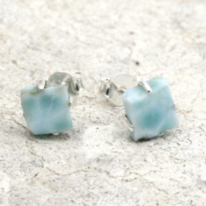 Raw Larimar Stud Earrings, Sterling Silver .925, Gift for wife Raw Larimar Stud Earrings, Sterling Silver .925, Gift for wife