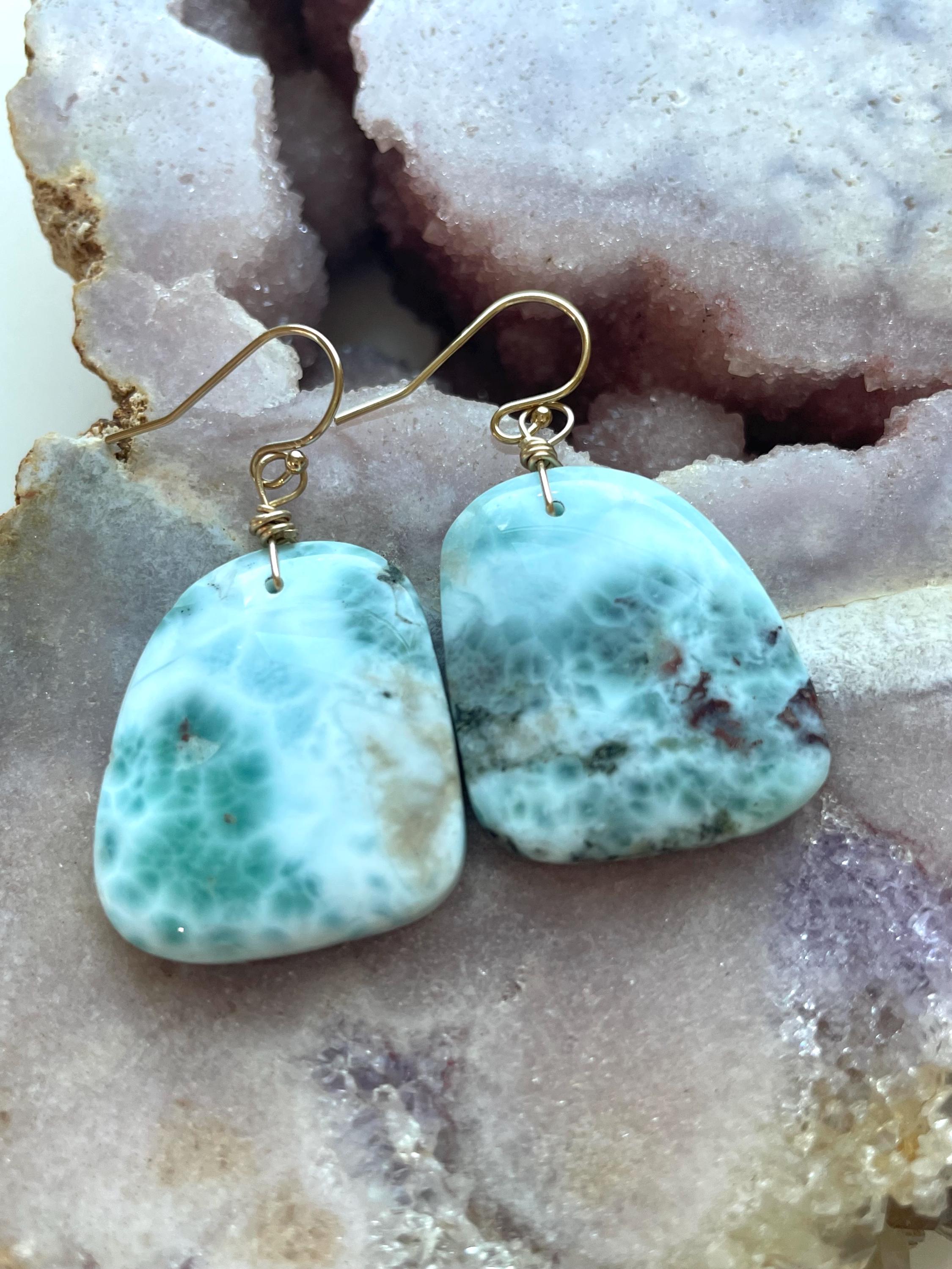 Larimar Statement Earrings: Sterling Silver Ocean Stone Jewelry