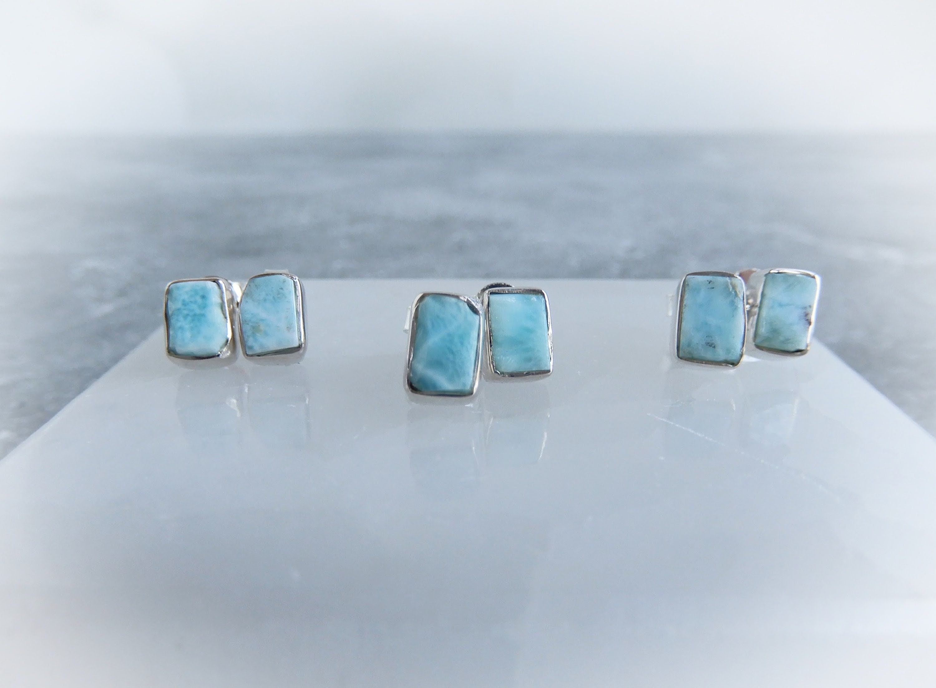 Larimar Earrings, Sterling Gemstone Stud Earrings, Raw Larimar Earrings, Caribbean Larimar Earrings, Raw Crystal, Gemstone Appeal, Gsa