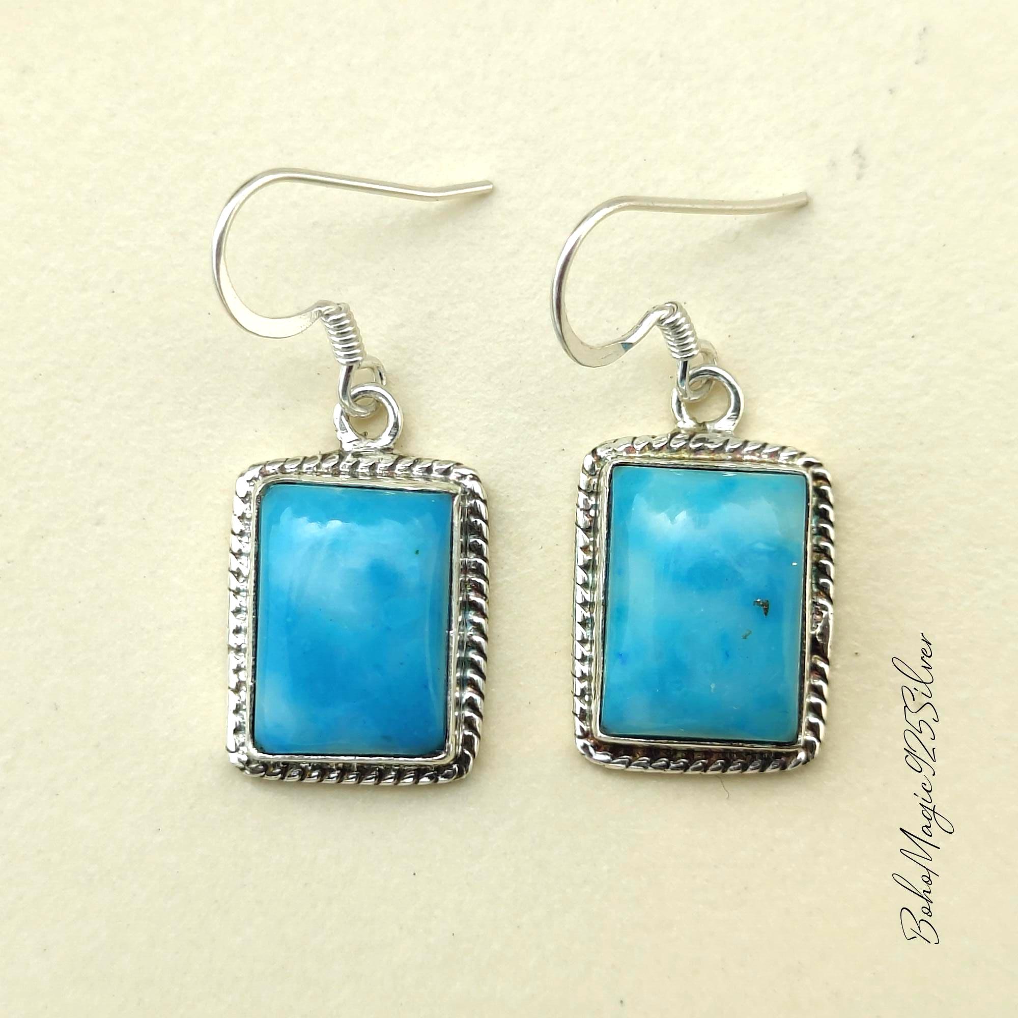 Larimar Sterling Silver Dangle Earrings: Handmade Gemstone Jewelry