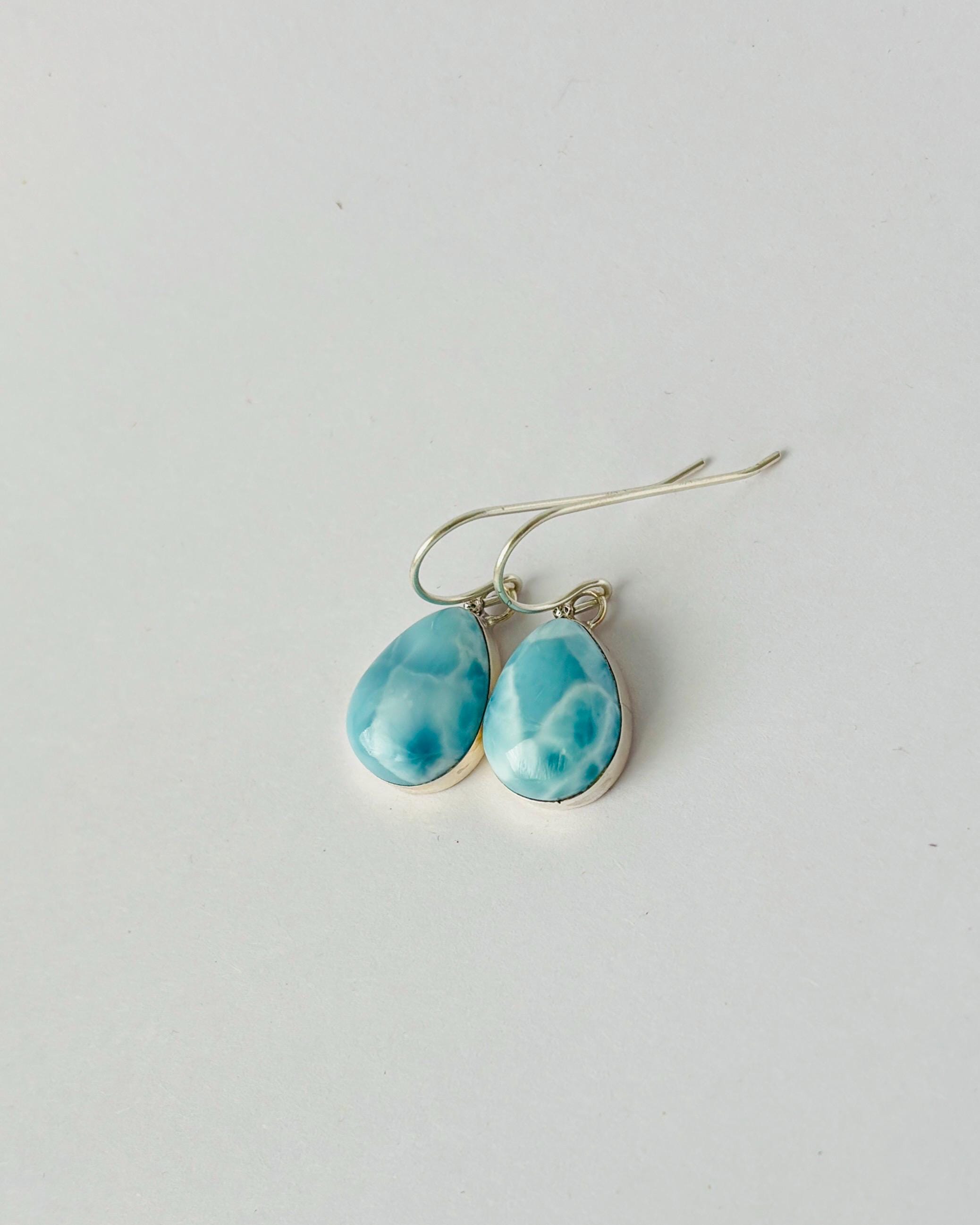 Sterling Silver & Larimar Earrings, Drop Shape, Natural Larimar Drop Earrings, Ocean Blue Gems, Larimar Jewelry, Dangle Larimar Earrings