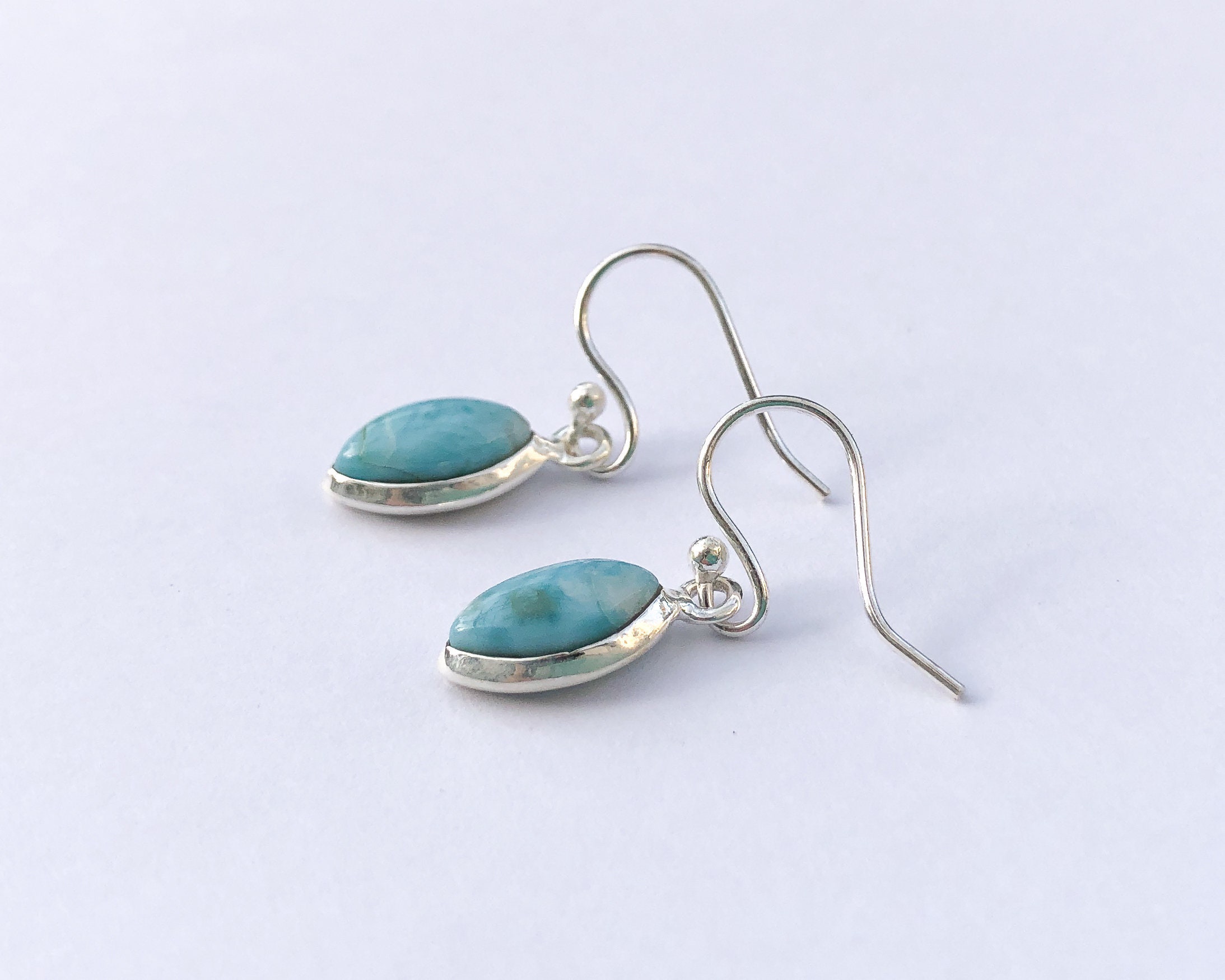 Sterling Silver Larimar Earrings, Marquise Shape, Tiny Natural Larimar Earrings, Sky Blue Gems, Larimar Jewelry, Dangle Larimar Earrings