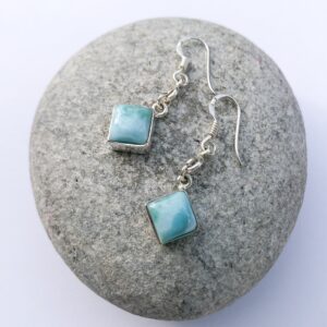 Sterling Silver Larimar Earrings, Square Shaped Natural Larimar Earrings, Sky Blue Gems, Larimar Jewelry, Dangle Larimar Earrings. For Her Sterling Silver Larimar Earrings, Square Shaped Natural Larimar Earrings, Sky Blue Gems, Larimar Jewelry, Dangle Larimar Earrings. For Her