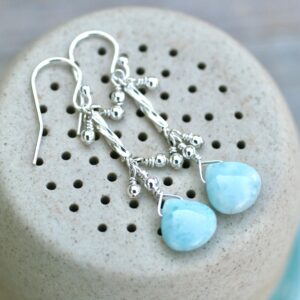 Larimar Teardrop Earrings, Sterling Silver, Sky Blue Gemstone Larimar Teardrop Earrings, Sterling Silver, Sky Blue Gemstone