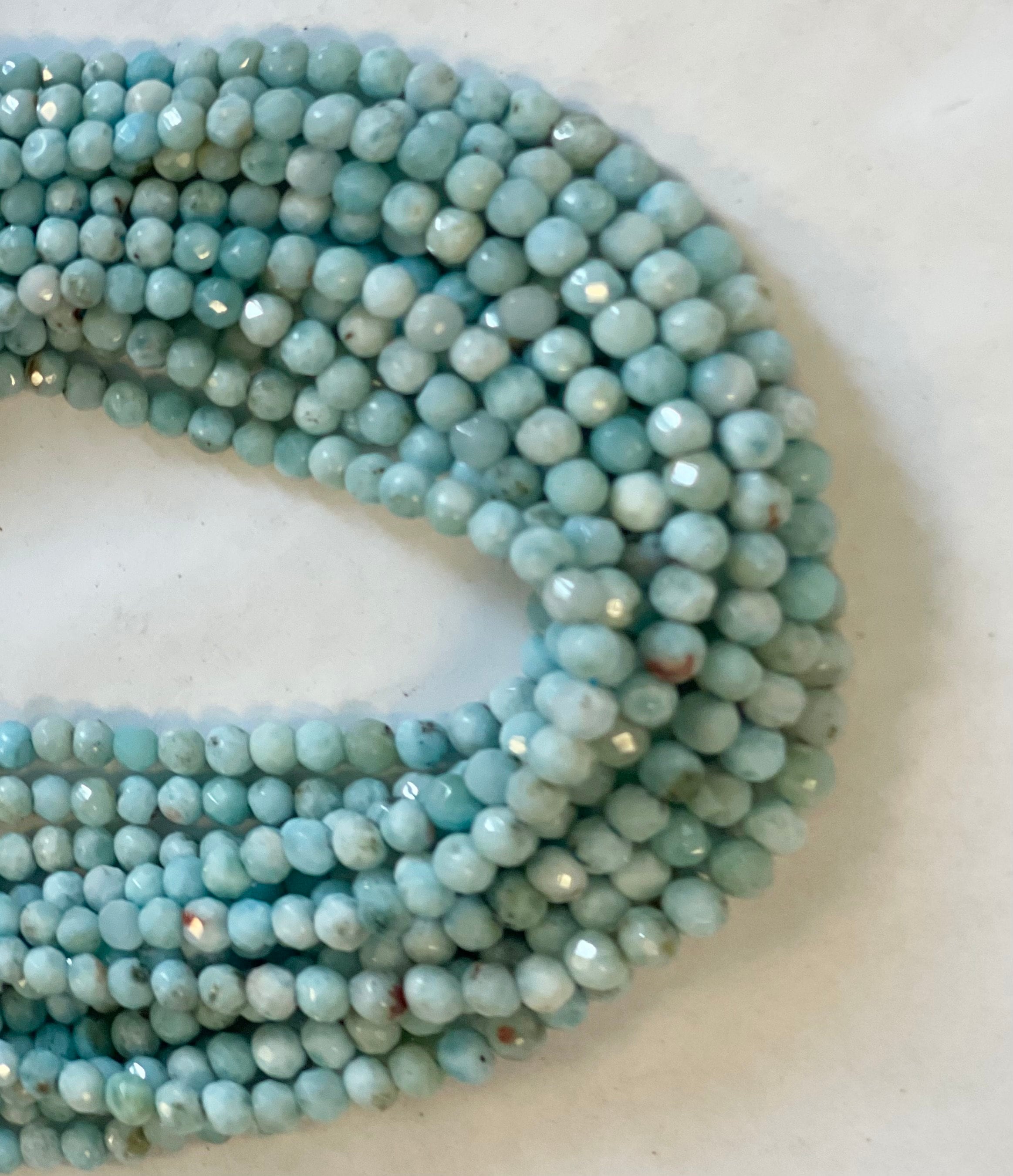 100% Natural 4mm Faceted Round Dominican Larimar Gemstone Beads- -15.5 Inch Strand
