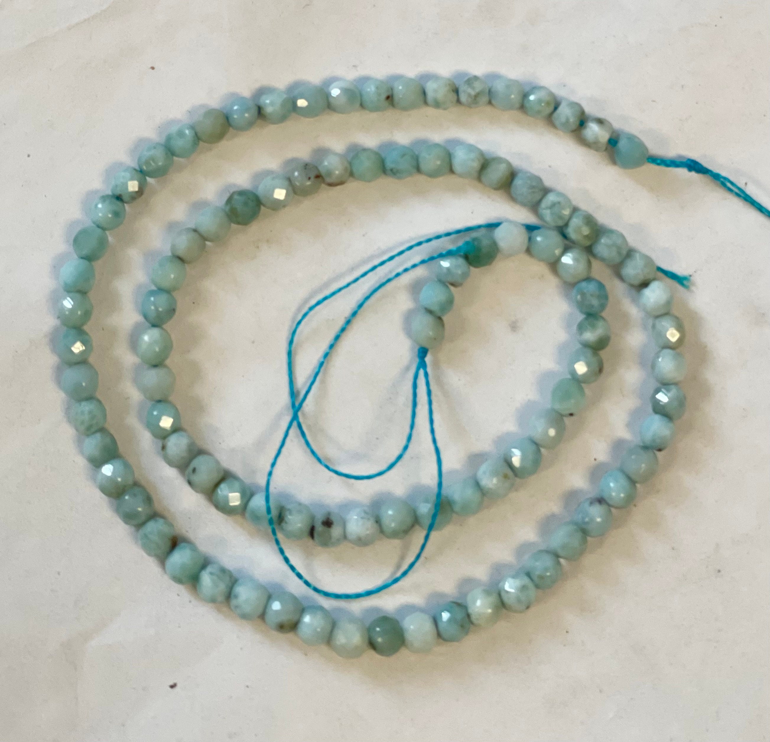 100% Natural Dominican Larimar 4mm Faceted Round Gemstone Beads--15.5 Inch Strand