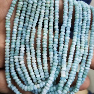 13 Inch Strand,Natural Larimar Faceted Rondelles Shape Beads,Size 4mm