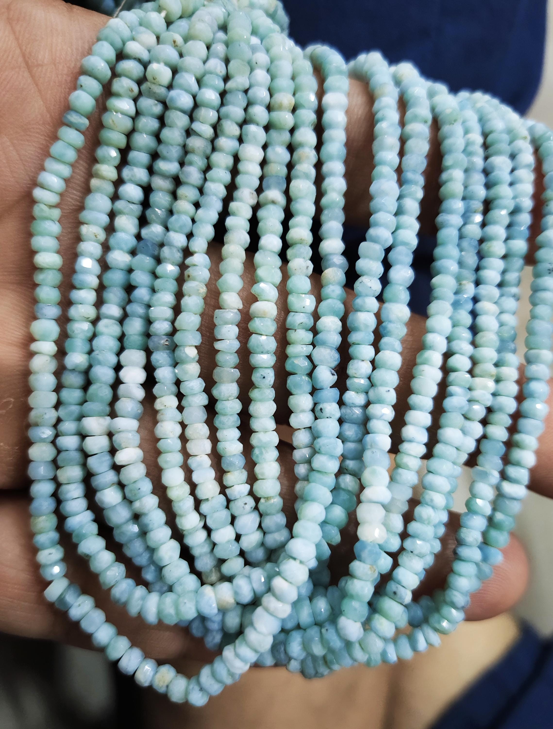 13 Inch Strand,natural Larimar Faceted Rondelles Shape Beads,size 4mm