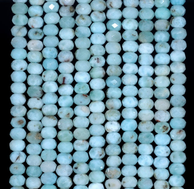 5x3mm Dominican Larimar Gemstone Grade Aaa Sky Blue Fine Faceted Cut Rondelle Loose Beads 15.5 Inch Full Strand (80001651-790)