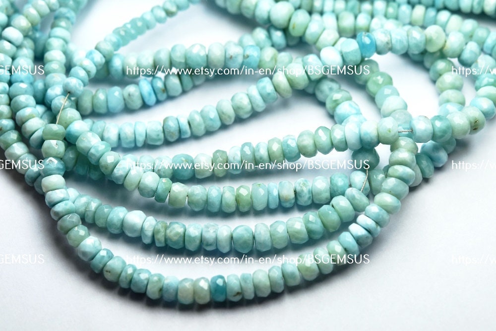 7 Inch Strand,superb-finest Quality,natural Larimar Faceted Rondelles Shape Beads,size 6-8mm
