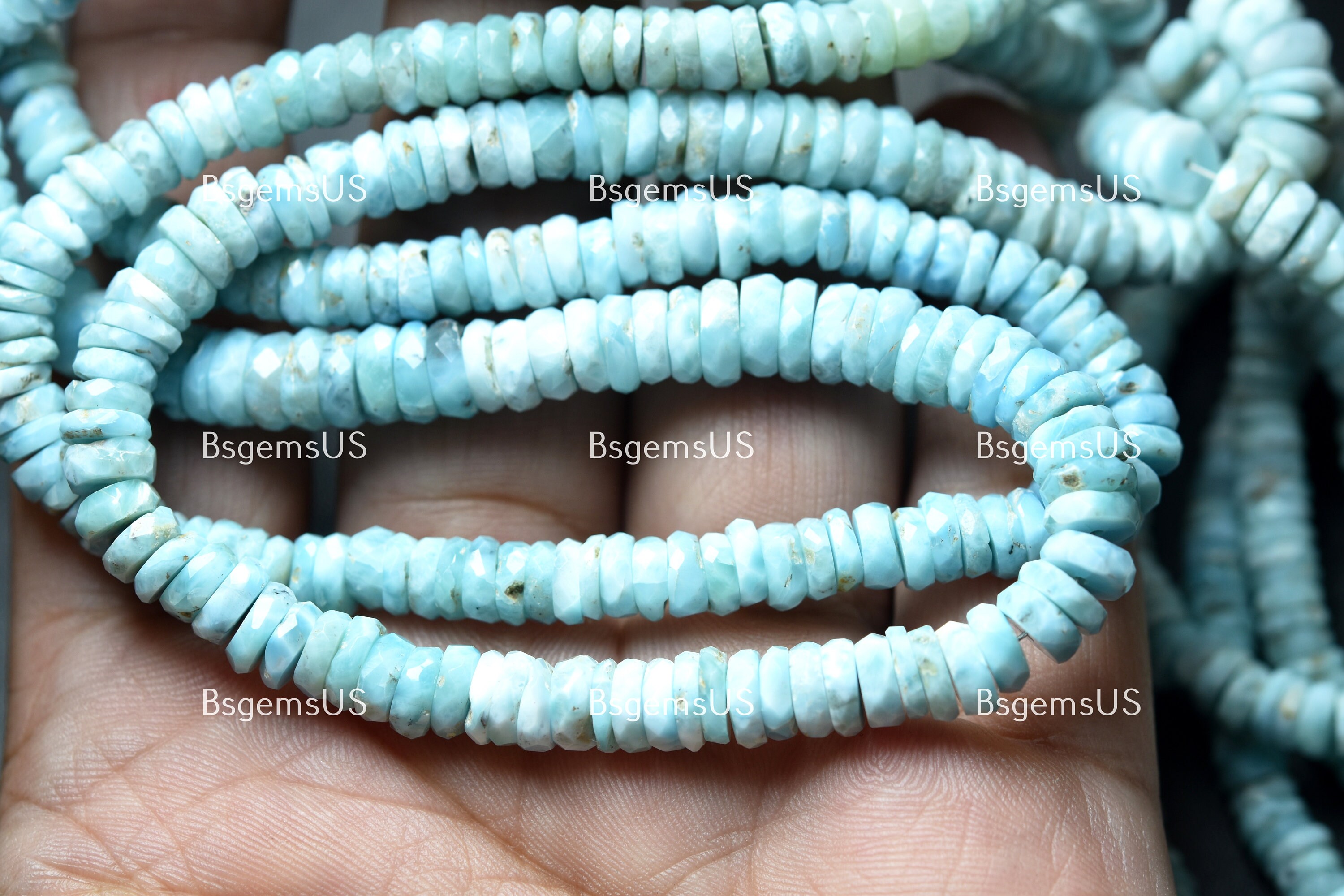 7 Inch Strand,superb-finest Quality,natural Larimar Faceted Button Shape Beads,size 6-6.5mm