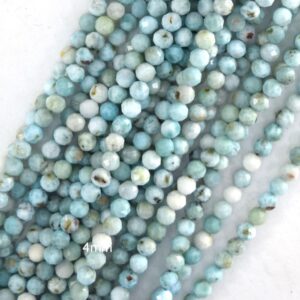 Aa 4mm Natural Faceted Dominique Republic Blue Larimar Round Beads 15.5" Strand