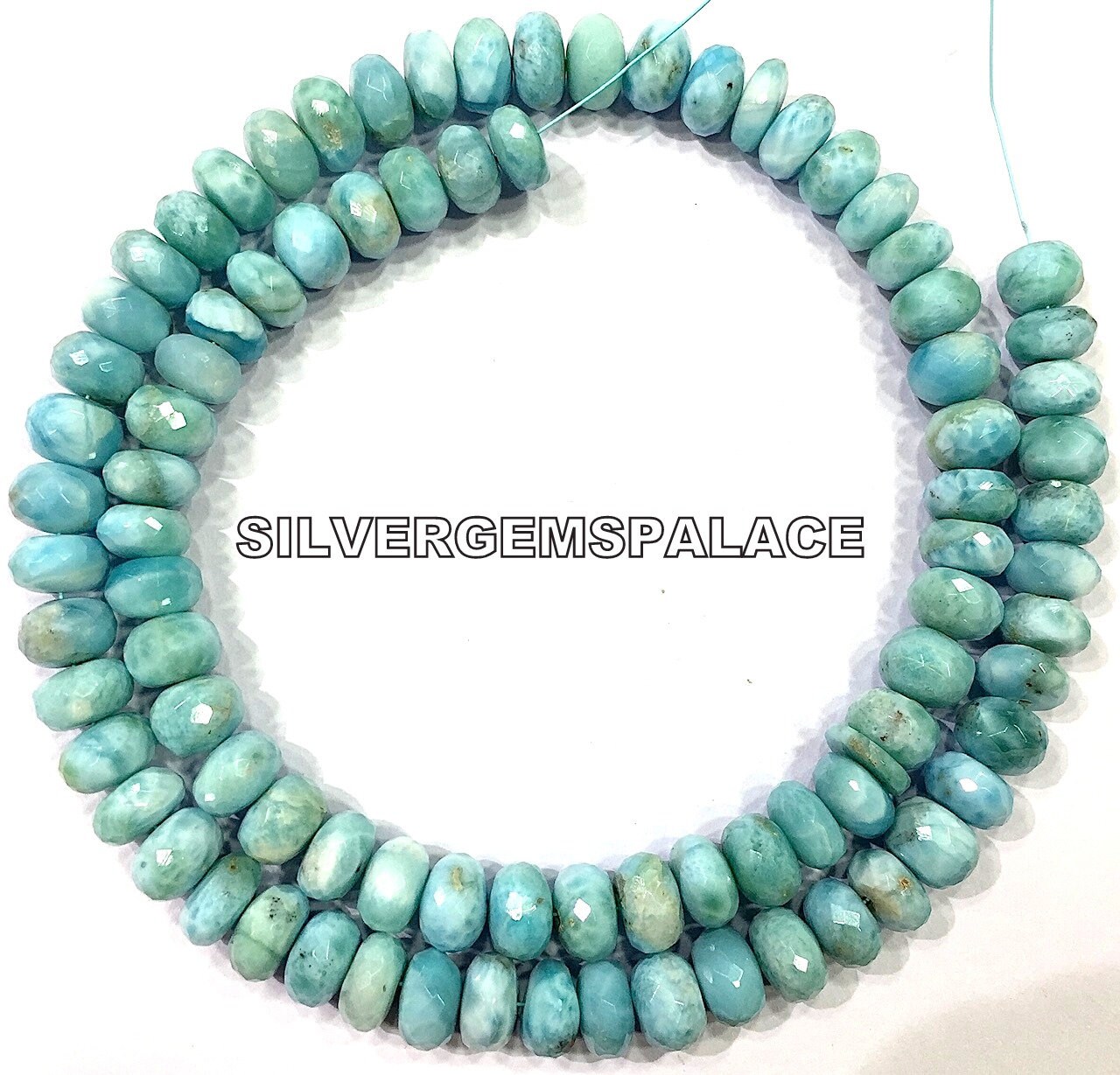 Aaa+ Natural Larimar Beads Strand Faceted Larimar Rondelle Beads Larimar Gemstone Beads 8.mm Rondelle Beads Great Luster Larimar String.