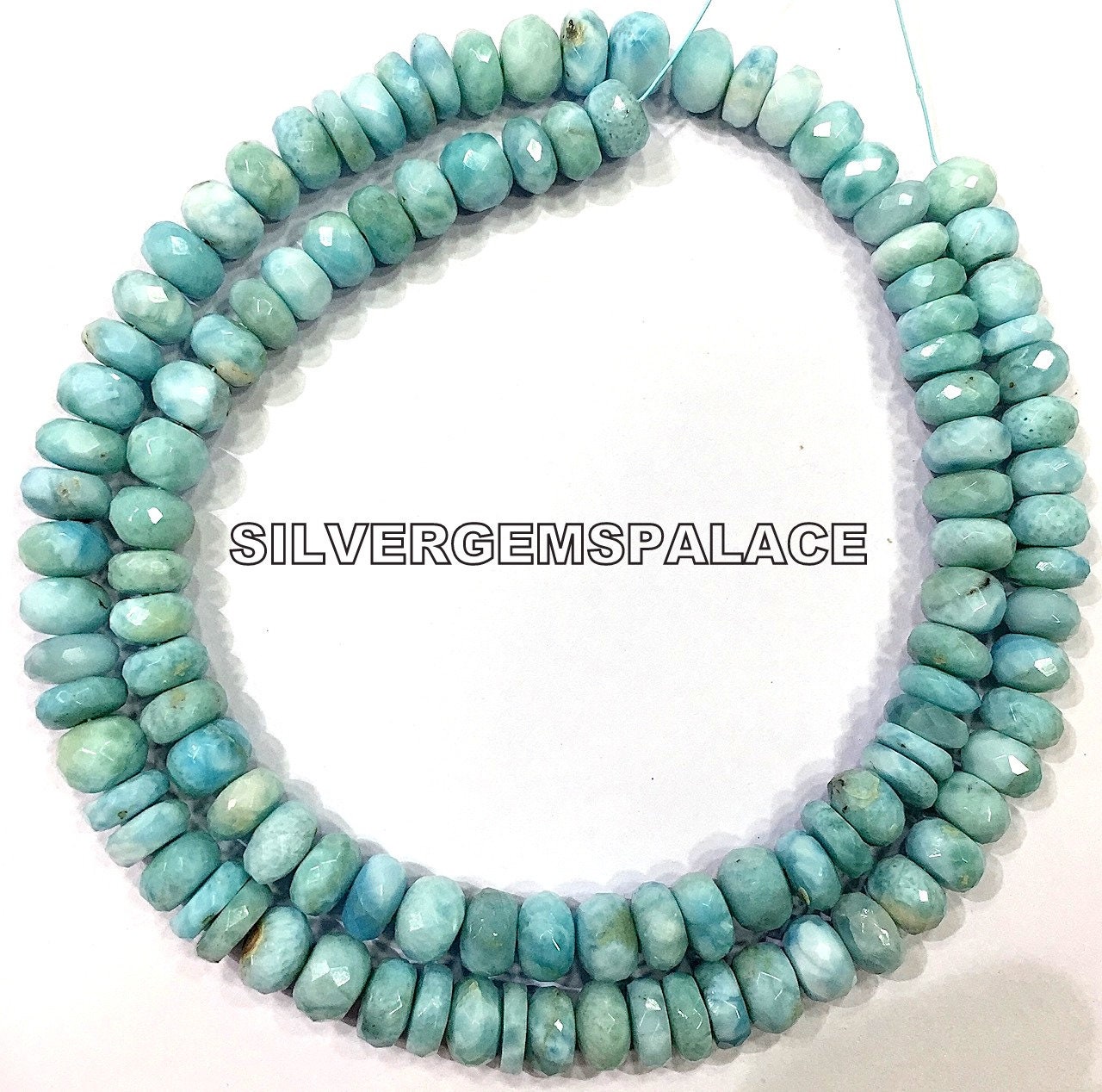 Aaa+ Natural Larimar Faceted Rondelle Beads Larimar Gemstone Beads 7.mm Rondelle Beads Strand Great Luster Beads Jewelry Making Beads.