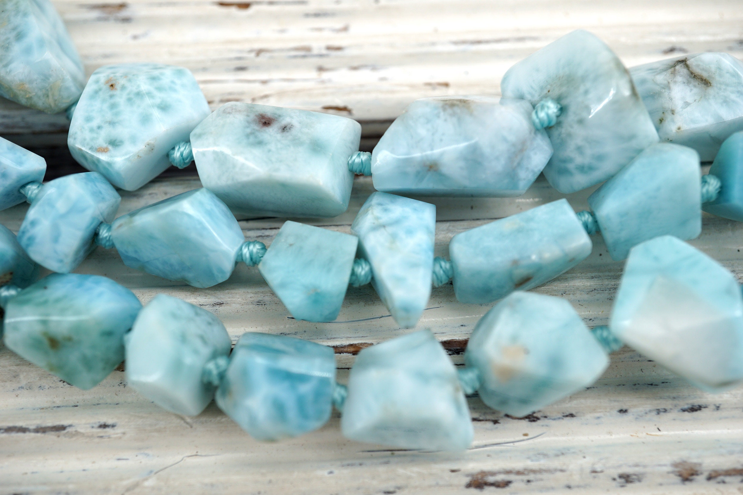 Larimar Faceted Beads 8-13mm (etb01067) Rare/unique Jewelry/vintage Jewelry/ラリマー