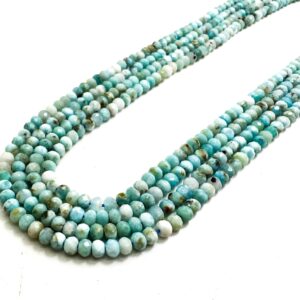 Blue Lariamr Beads, Natural Larimar Faceted Rondelle 3mm X 4mm Gemstone Beads - Rdf87
