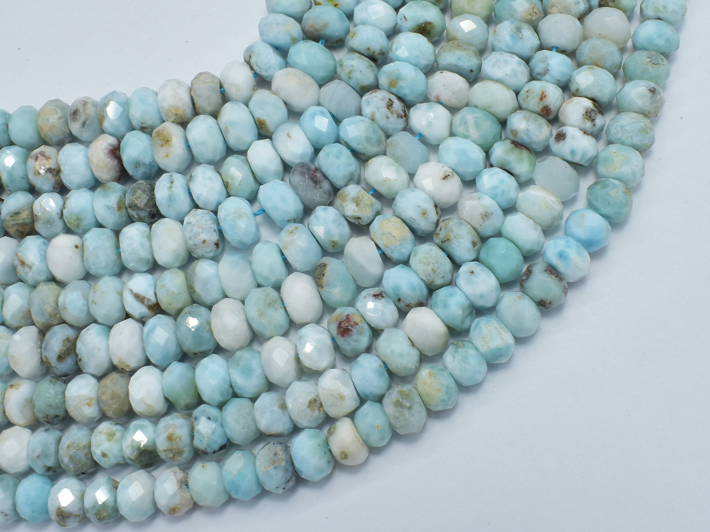 Dominican Larimar, (4.5-5)x(7-7.5))mm, Faceted Rondelle Beads, 15.5 Inch, Full Strand, Approx. 80-85 Beads, Hole 0.8mm (299024002) Dominican Larimar, (4.5-5)x(7-7.5))mm, Faceted Rondelle Beads, 15.5 Inch, Full Strand, Approx. 80-85 Beads, Hole 0.8mm (299024002)