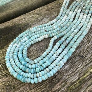 Gentle rustic Larimar rustic hand faceted rondelle beads  / Blue Gemstone 4-5mm approx handcut