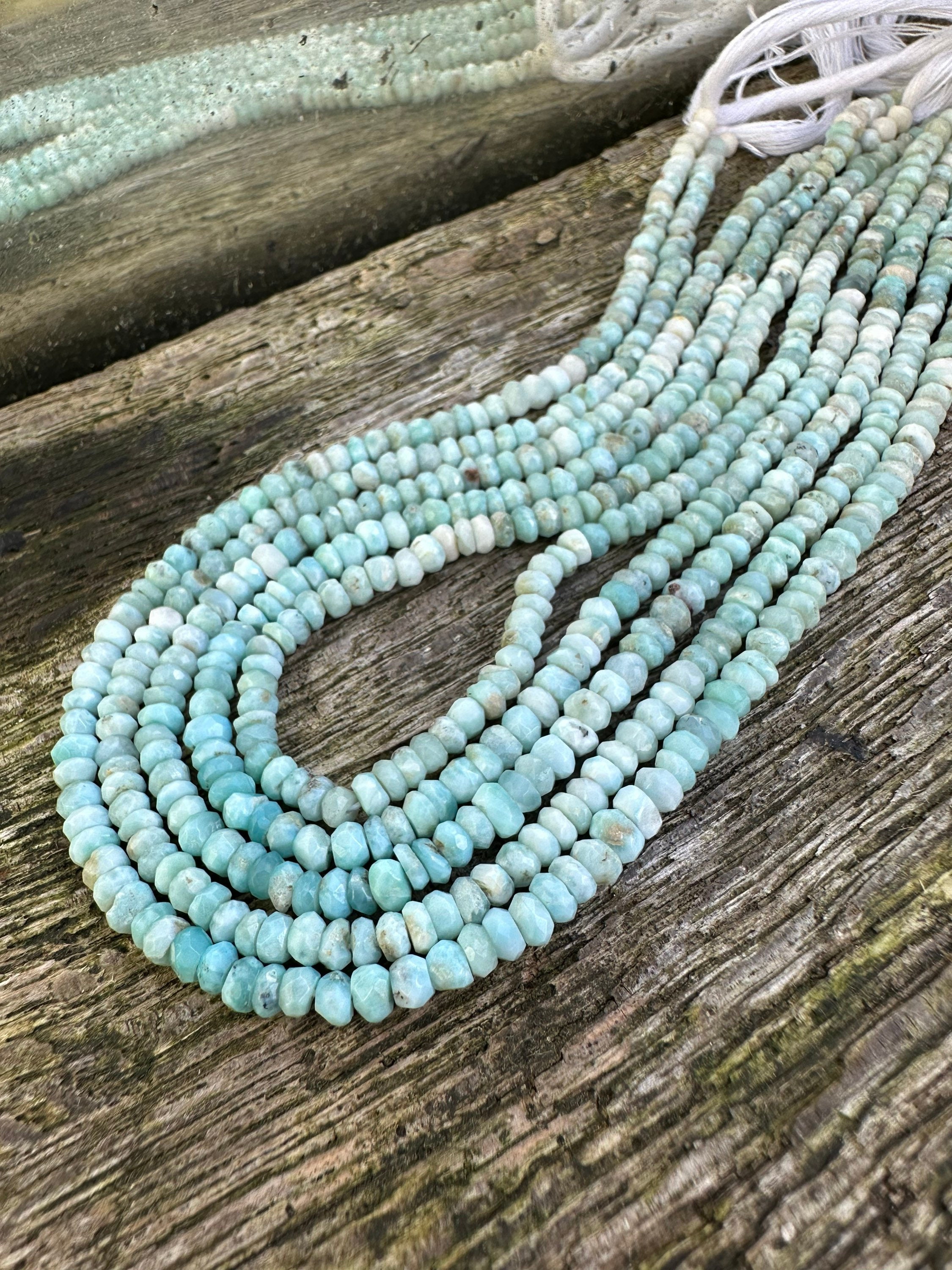 Gentle Rustic Larimar Rustic Hand Faceted Rondelle Beads / Blue Gemstone 4-5mm Approx Handcut