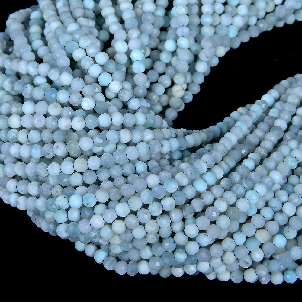 Genuine Natural Dominican Larimar Gemstone Caribbean Light Blue Grade Aa 2mm 3mm Micro Faceted Round Loose Beads 15.5 Inch Full Strand