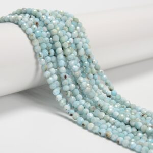 High Grade Natural Larimar Faceted Round Beads Size 3mm 4mm 15.5'' Strand High Grade Natural Larimar Faceted Round Beads Size 3mm 4mm 15.5'' Strand