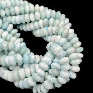 High Quality Natural Larimar Faceted Rondelle Beads Size 4x7.5mm 15.5'' Strand