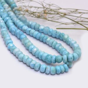 Natural Larimar 7mm-8mm Faceted Rondelle Beads | 16inch Strand | AAA+ Dominican Multi Larimar Semi Precious Gemstone Loose Beads for Jewelry