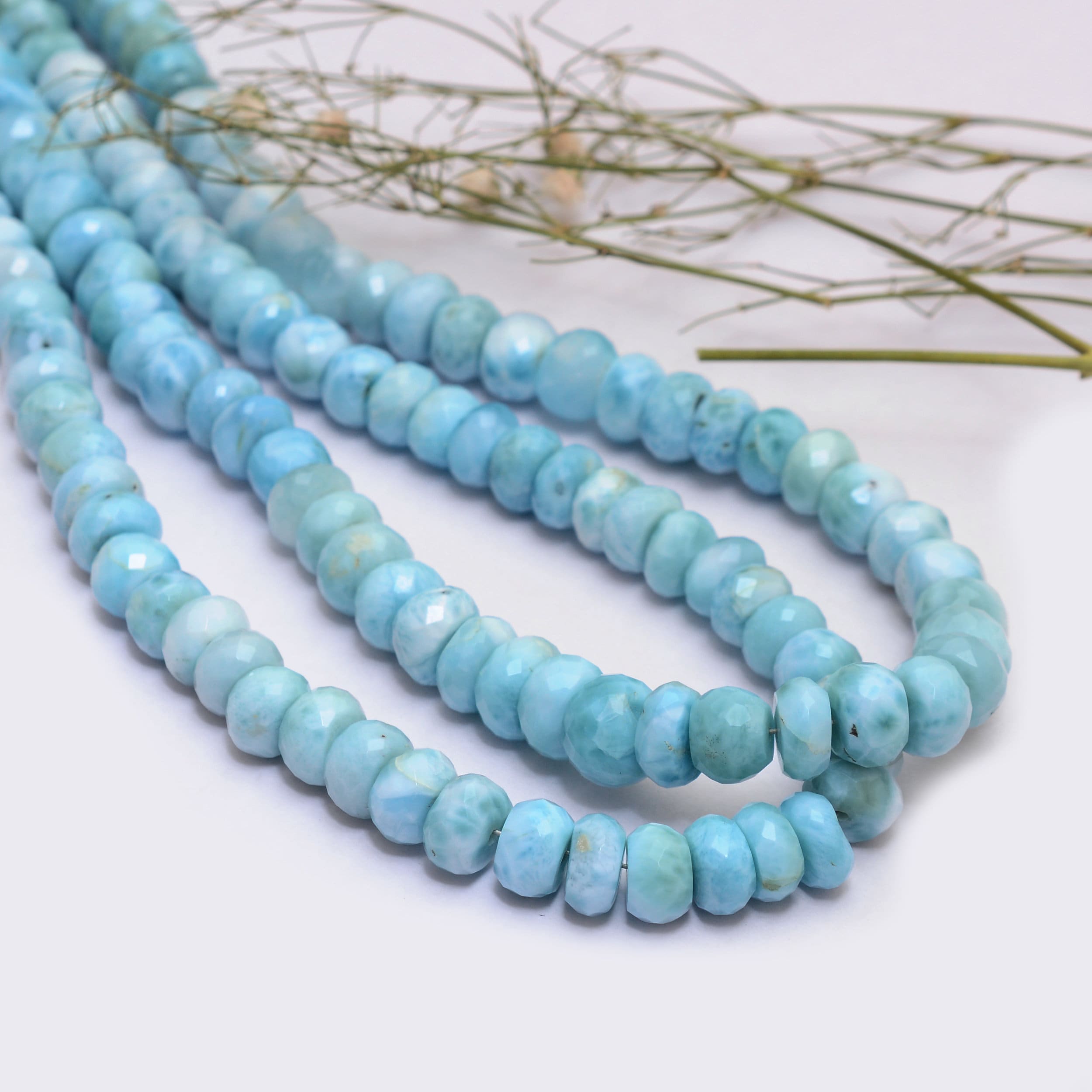 Natural Larimar 7mm-8mm Faceted Rondelle Beads | 16inch Strand | Aaa+ Dominican Multi Larimar Semi Precious Gemstone Loose Beads For Jewelry