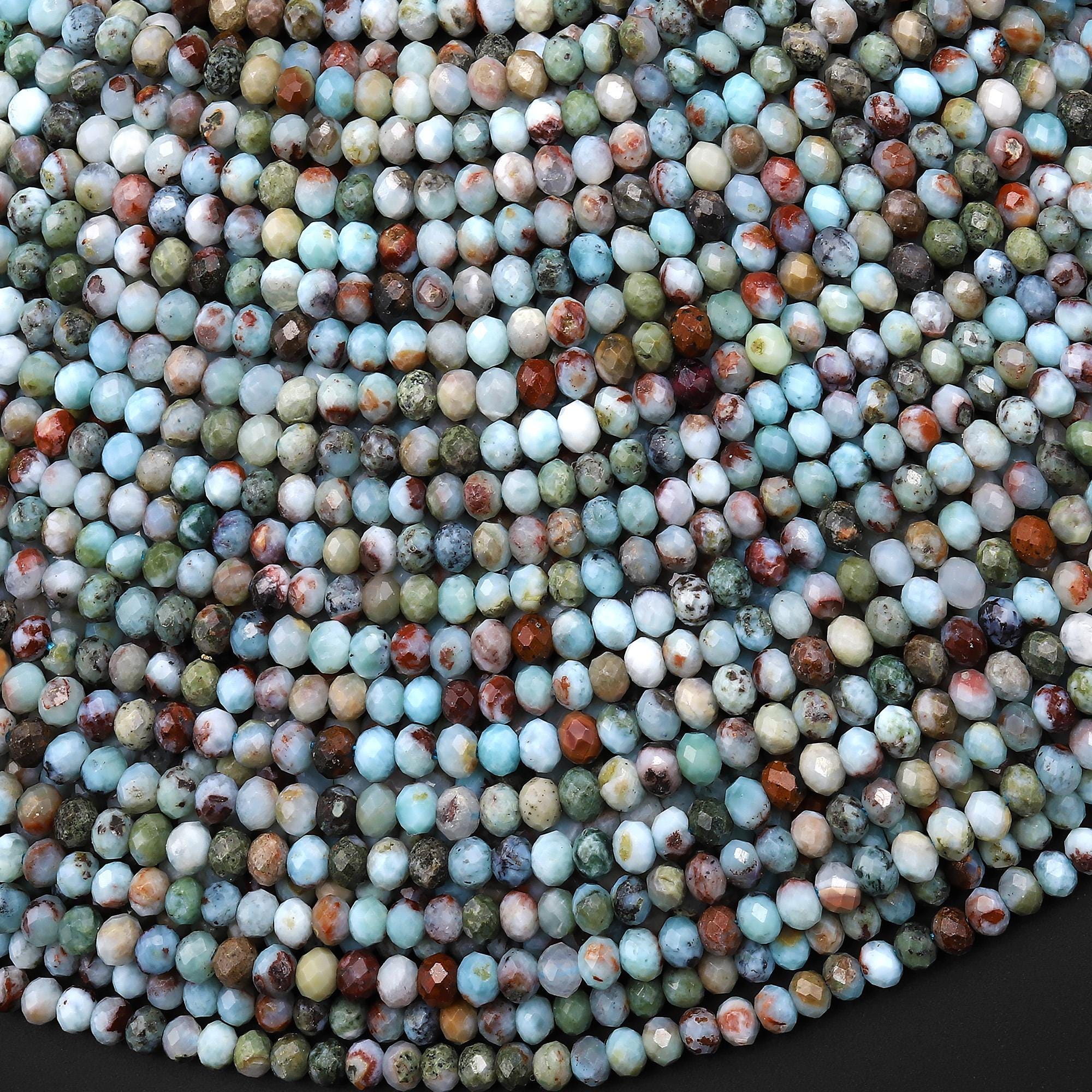 Faceted Natural Blue Larimar W/ Red Iron Matrix 3mm Beads Rondelle Gemstone 15.5" Strand Faceted Natural Blue Larimar W/ Red Iron Matrix 3mm Beads Rondelle Gemstone 15.5" Strand