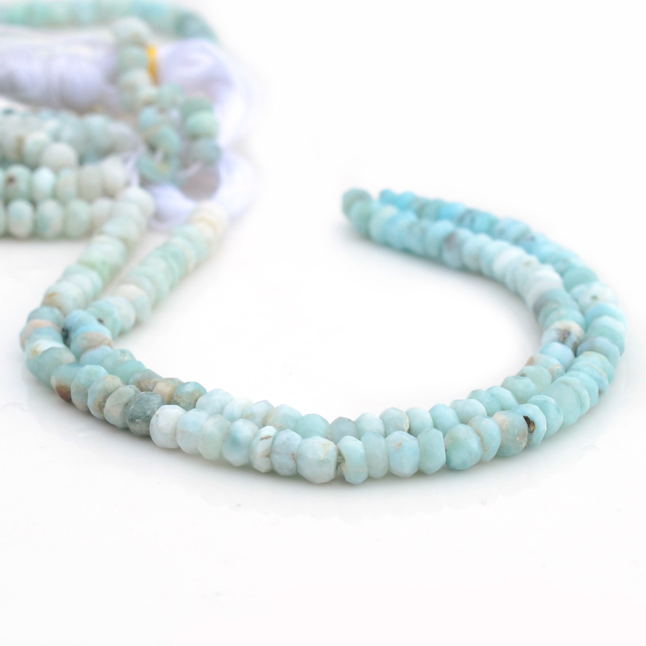Natural Blue Larimar Faceted Rondelle Beads, 4mm/4.5mm Larimar Gemstone Beads For Jewelry, Sold As 13 Inch Strand, Gds1988