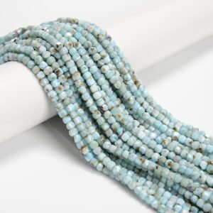 Natural Larimar Faceted Cube Shape Beads Size 4mm 15.5'' Strand