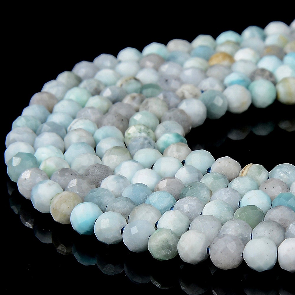Natural Dominican Larimar Gemstone Grade Aa Micro Faceted Round 4mm Loose Beads 15 Inch Full Strand (80018193-p95)