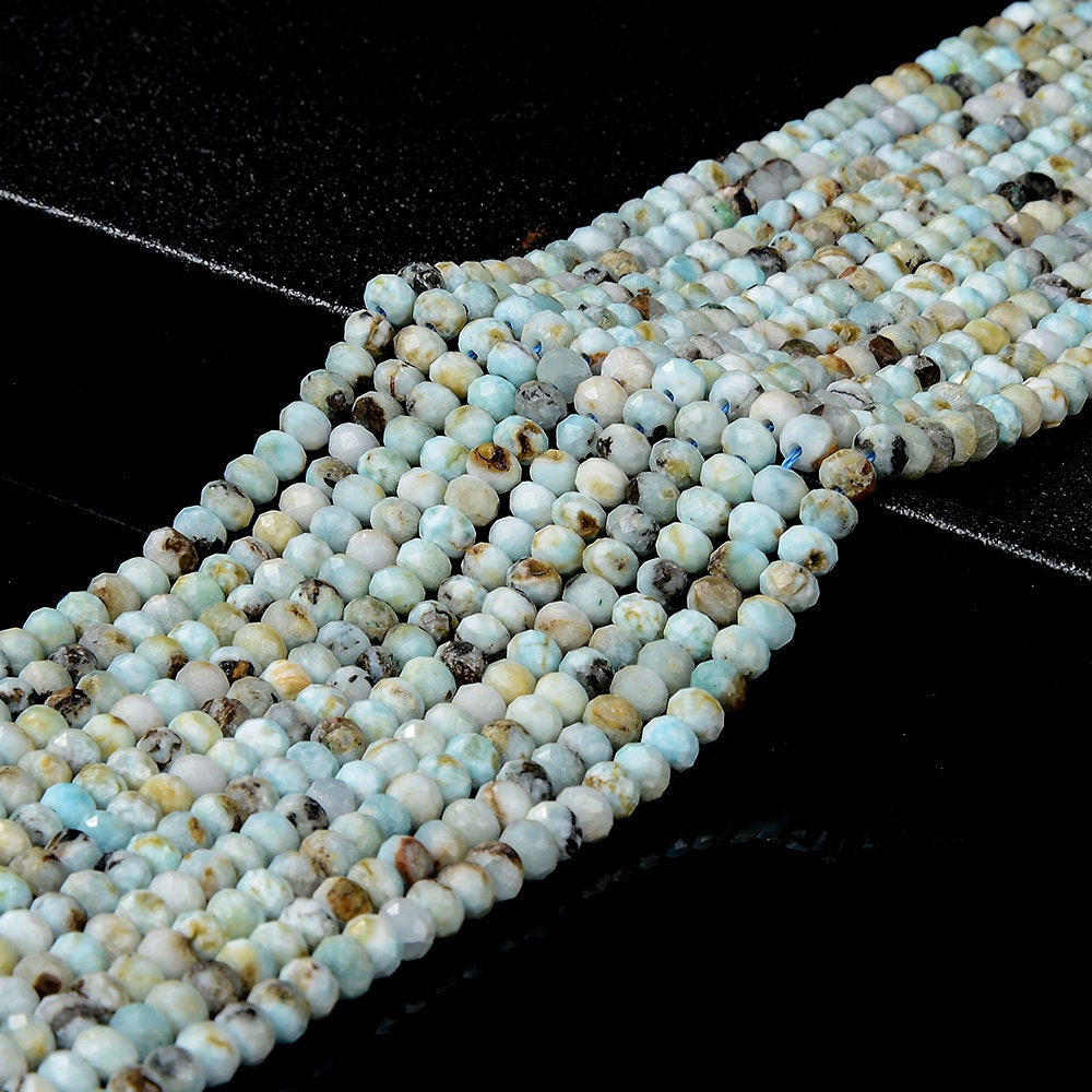 Natural Dominican Larimar Gemstone Grade A 5x3mm Micro Faceted Rondelle Loose Beads 15 Inch Full Strand (80018123-p89) Natural Dominican Larimar Gemstone Grade A 5x3mm Micro Faceted Rondelle Loose Beads 15 Inch Full Strand (80018123-p89)