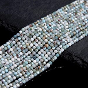 Natural Dominican Larimar Gemstone Grade A Faceted Diamond Cut Cube 2mm Loose Beads (p116)