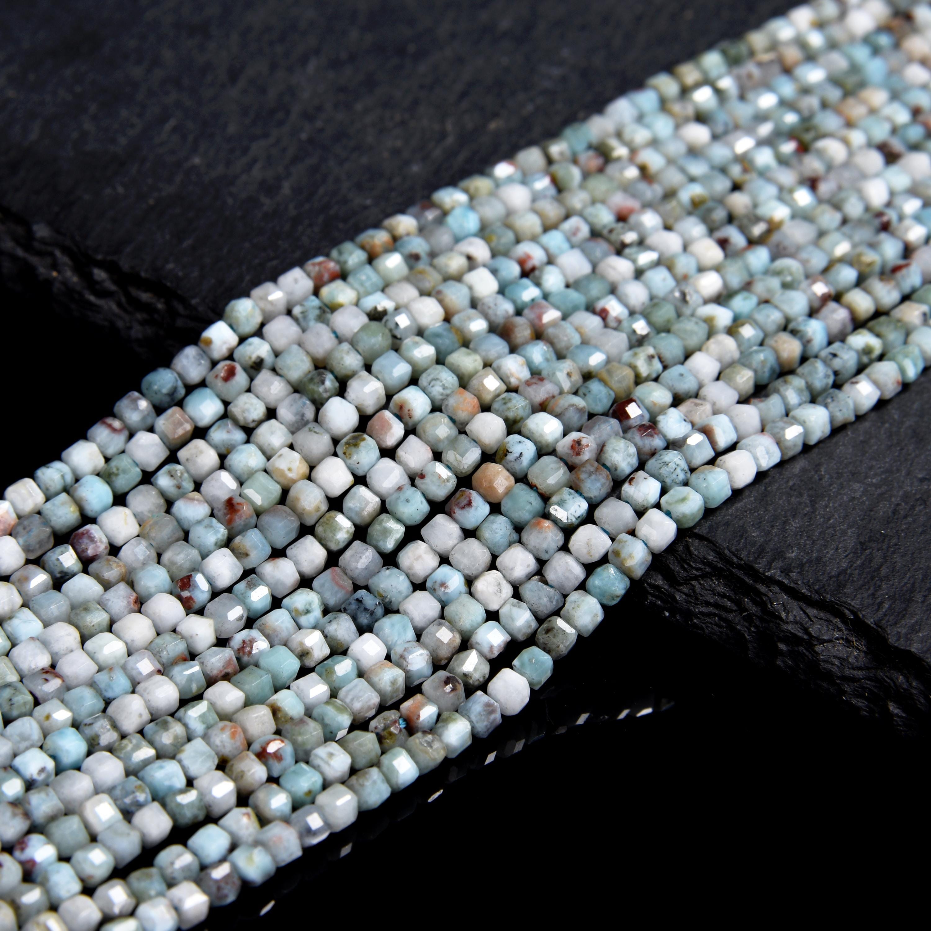 Natural Dominican Larimar Gemstone Grade A Faceted Diamond Cut Cube 2mm Loose Beads (p116)