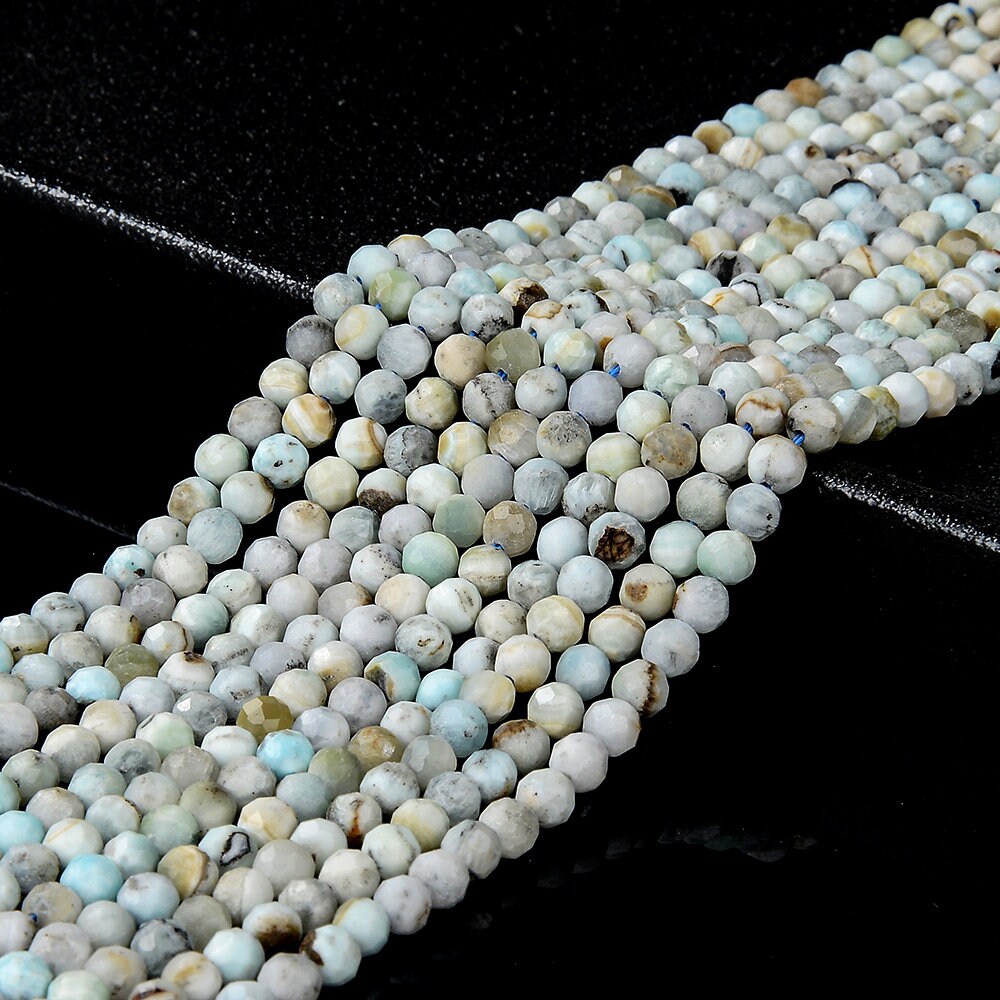 Natural Dominican Larimar Gemstone Grade A Micro Faceted Round 3mm 5mm Loose Beads 15 Inch Full Strand (p95)