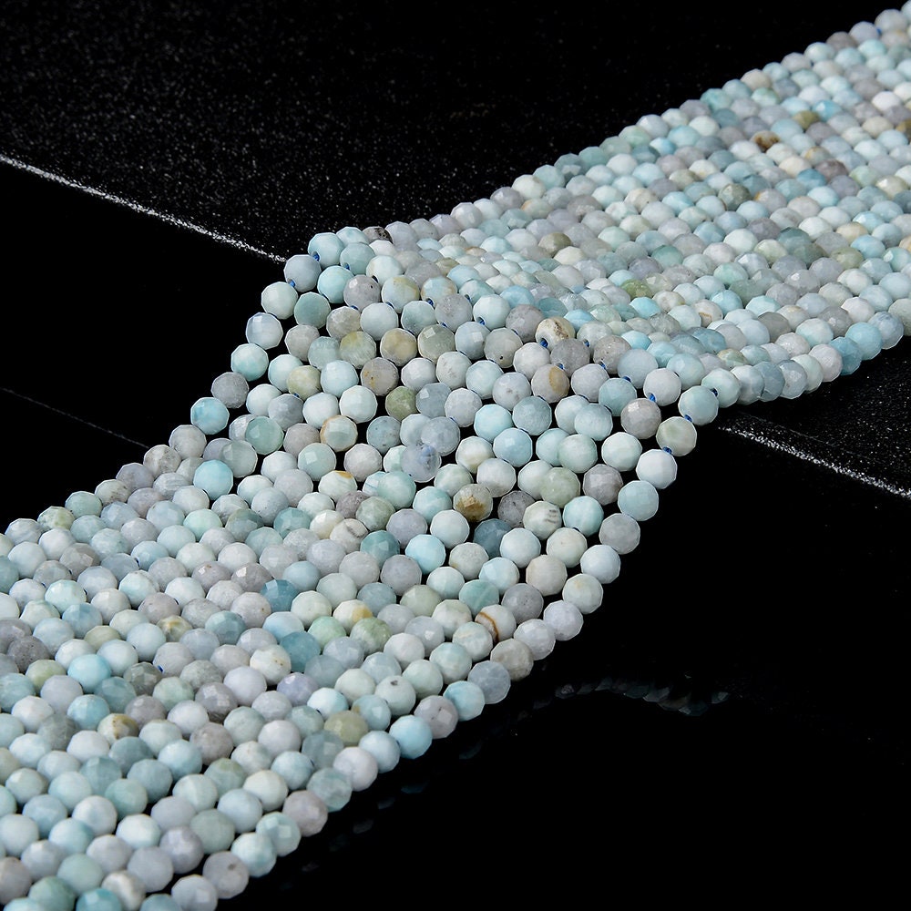 Natural Dominican Larimar Gemstone Grade Aa 4mm Micro Faceted Round Loose Beads 15 Inch Full Strand (80018193-p95)