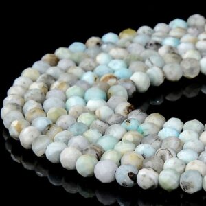 Natural Dominican Larimar Gemstone Grade A Micro Faceted Round 3mm 5mm Loose Beads 15 Inch Full Strand Bulk Lot 1,2,6,12 And 50 (p95)