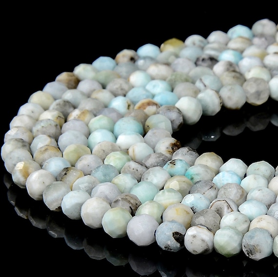 Natural Dominican Larimar Gemstone Grade A Micro Faceted Round 3mm 5mm Loose Beads 15 Inch Full Strand Bulk Lot 1,2,6,12 And 50 (p95)