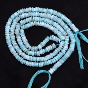Natural Larimar Gemstone 5mm-6mm Heishi Faceted Beads | 13inch Strand | Natural Larimar Semi Precious Gemstone Loose Wheel / Tyre Rondelle