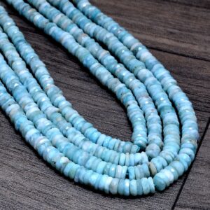 Natural Larimar Gemstone 6mm Heishi Faceted Beads | 13" Strand | Dominican Larimar Semi Precious Gemstone Loose Wheel / Tyre Rondelle Beads