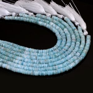 Natural Larimar Gemstone 6mm-7mm Heishi Faceted Beads | 8inch Strand | Multi Larimar Semi Precious Gemstone Loose Wheel / Tyre Rondelle Bead