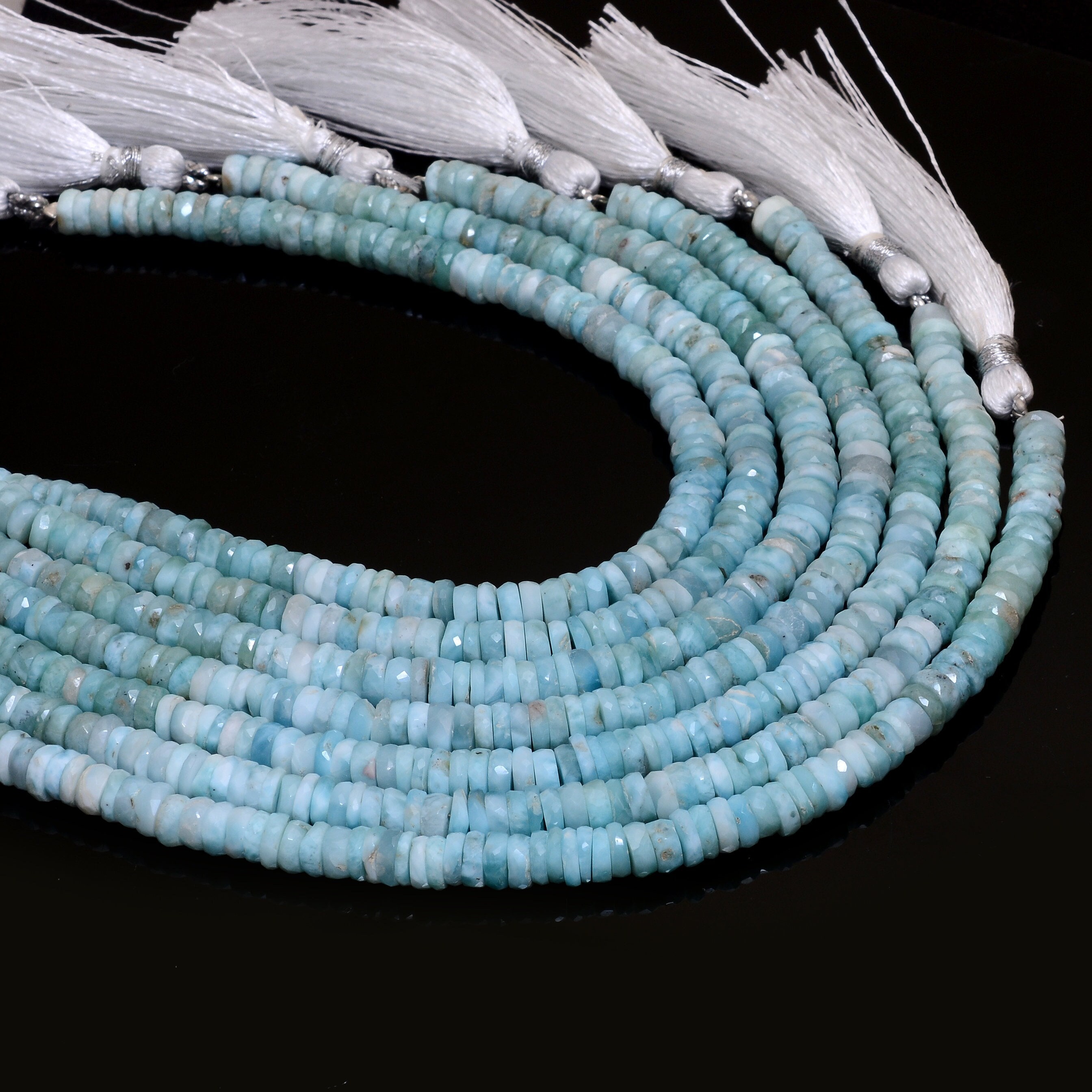 Natural Larimar Gemstone 6mm-7mm Heishi Faceted Beads | 8inch Strand | Multi Larimar Semi Precious Gemstone Loose Wheel / Tyre Rondelle Bead