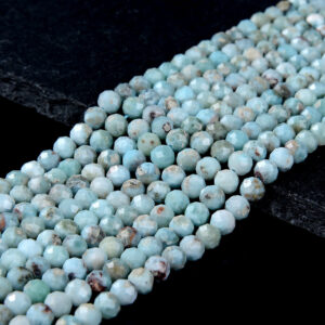 Natural Larimar Gemstone Grade A Micro Faceted Round 2MM 3MM 4MM 5MM Loose Beads Full Strand (P52)