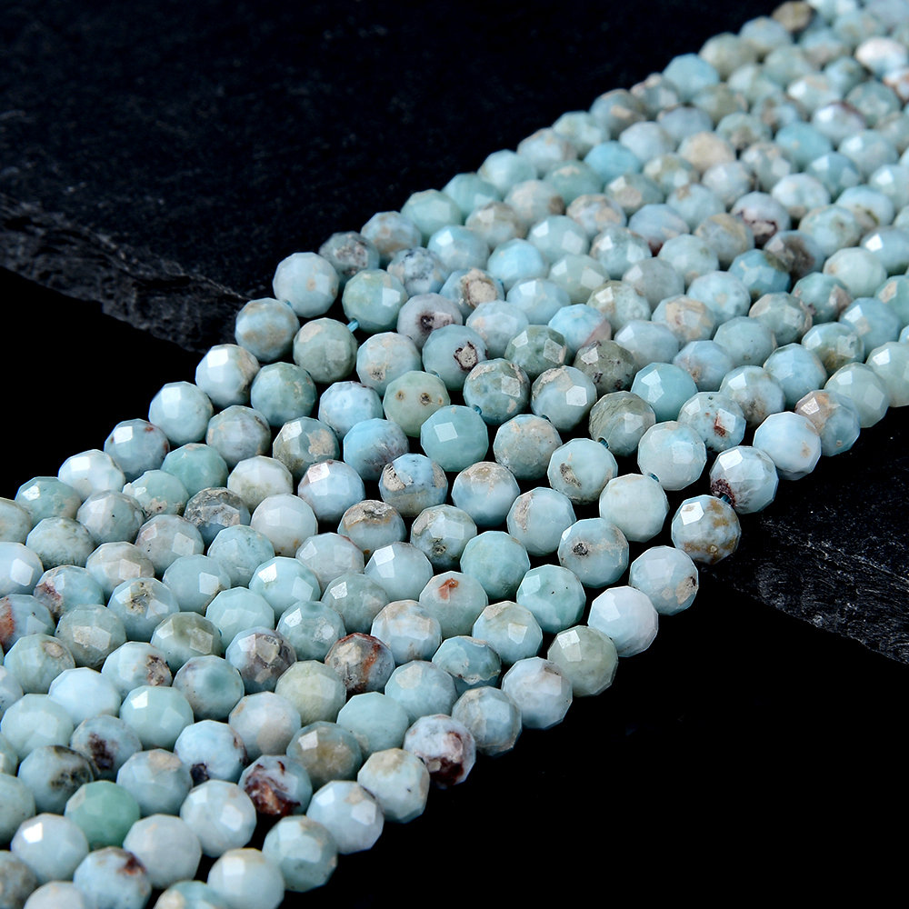Natural Larimar Gemstone Grade A Micro Faceted Round 2mm 3mm 4mm 5mm Loose Beads Full Strand (p52)